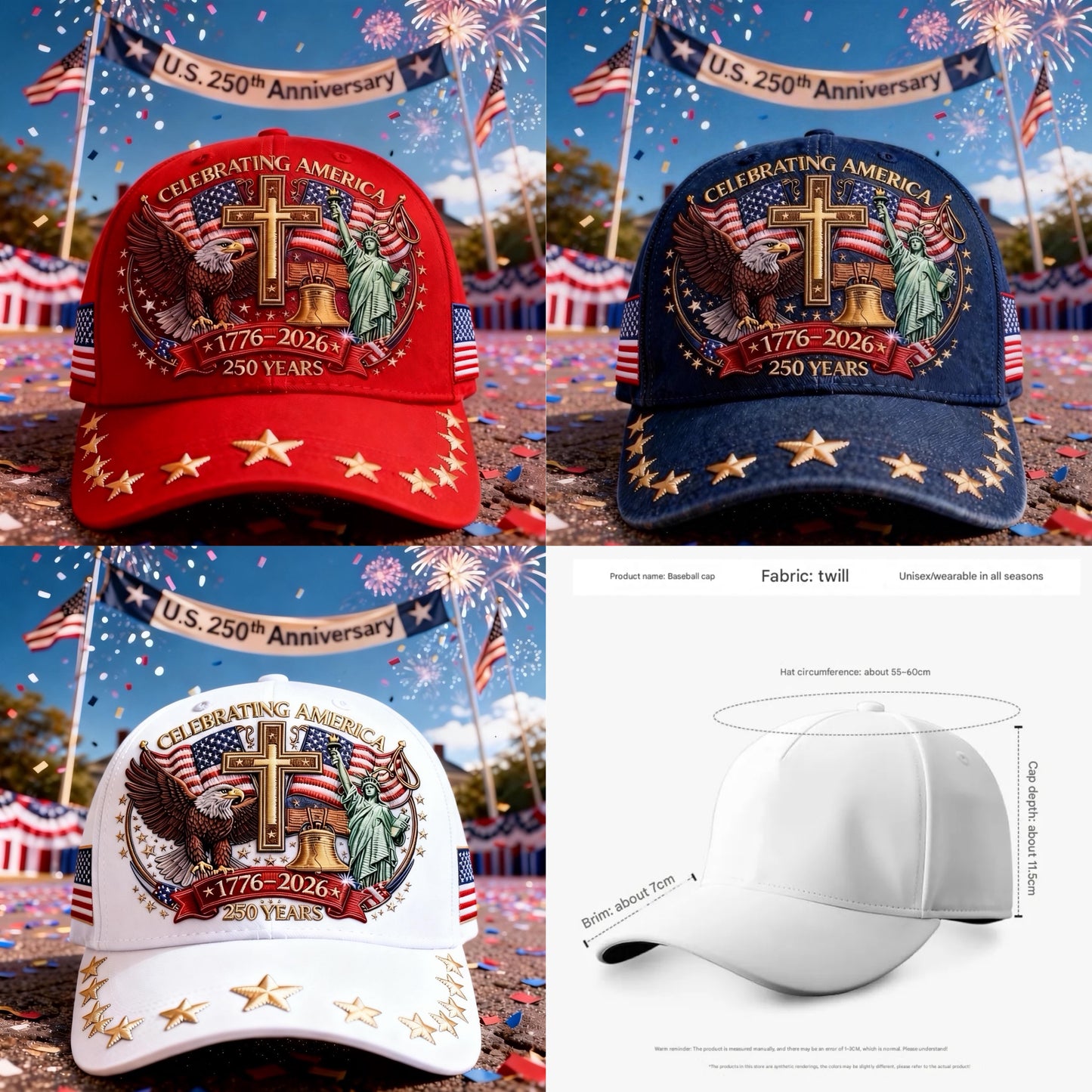 🦅Eagle & Liberty & Cross🎆United States 250th Anniversary Hat🧢