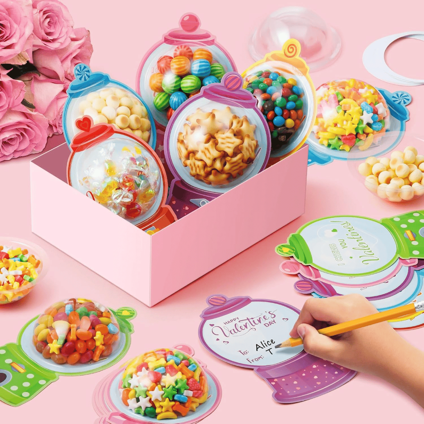 Valentine's Candy Cards Gift Set | 36/18 Pcs with Plastic Domes, DIY Treat Holders for Classroom Exchange, Kids & Couples 💝🎁🍬