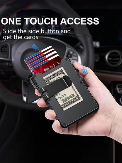 ✨Wallet - With Pop Up Aluminum Case Money Clip Slim Leather Slots Credit Card Holder RFID Blocking Bifold Minimalist Wallet
