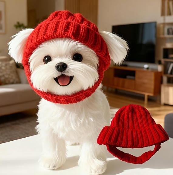 🔥LAST DAY 50% OFF - 🐾Red Wool Knit Dog Beanie with Ear Flaps – Warm Winter Hat