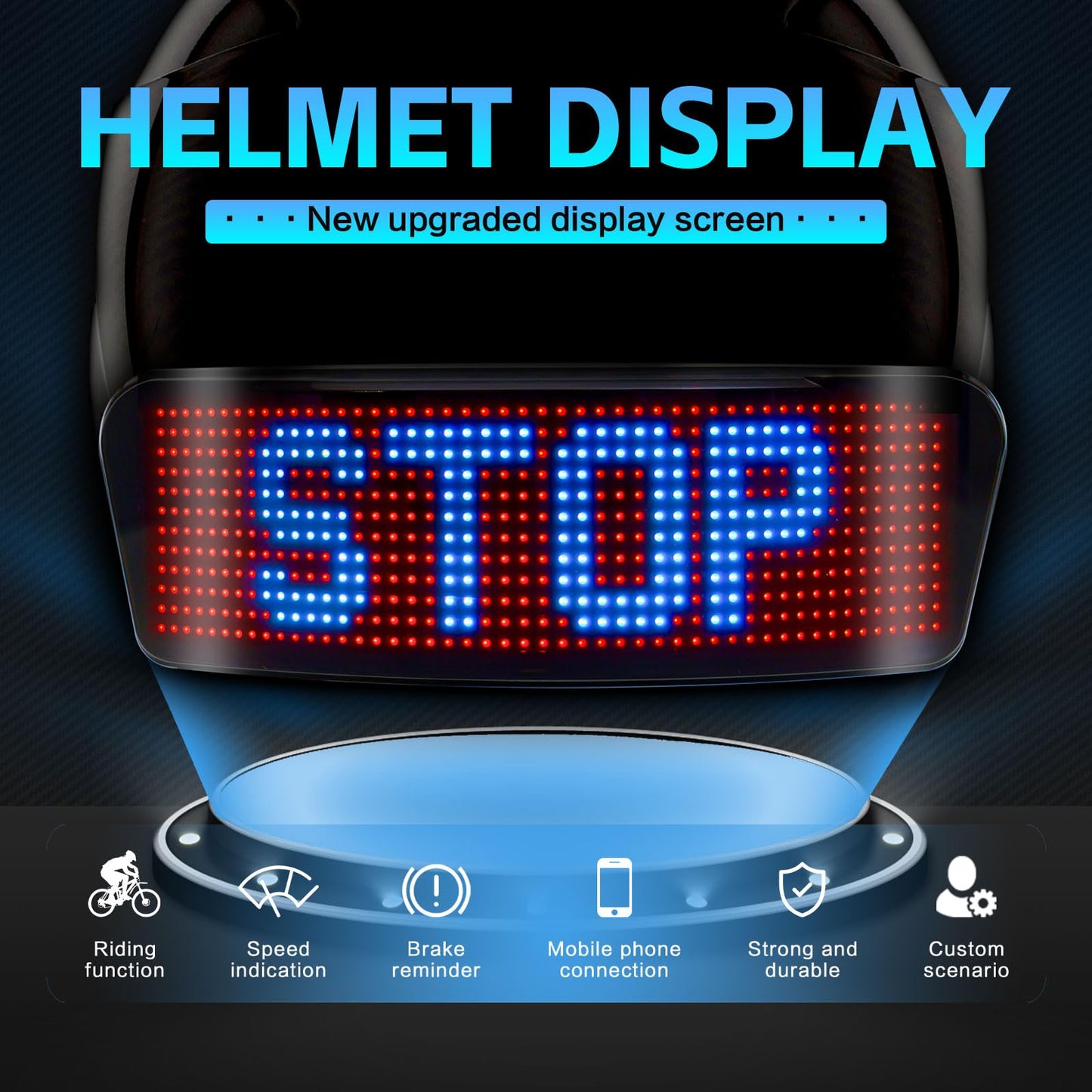 LED Full-Color Helmet Display, DIY Customizable Display Modes, Controllable Via Smartphone APP, Compatible With Most Bicycle and Motorcycle Helmets