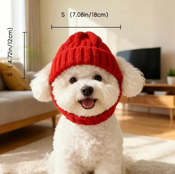 🔥LAST DAY 50% OFF - 🐾Red Wool Knit Dog Beanie with Ear Flaps – Warm Winter Hat