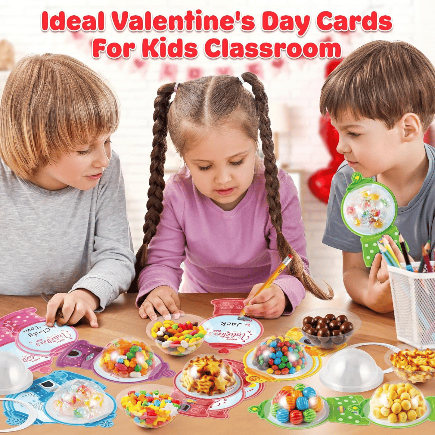 Valentine's Candy Cards Gift Set | 36/18 Pcs with Plastic Domes, DIY Treat Holders for Classroom Exchange, Kids & Couples 💝🎁🍬