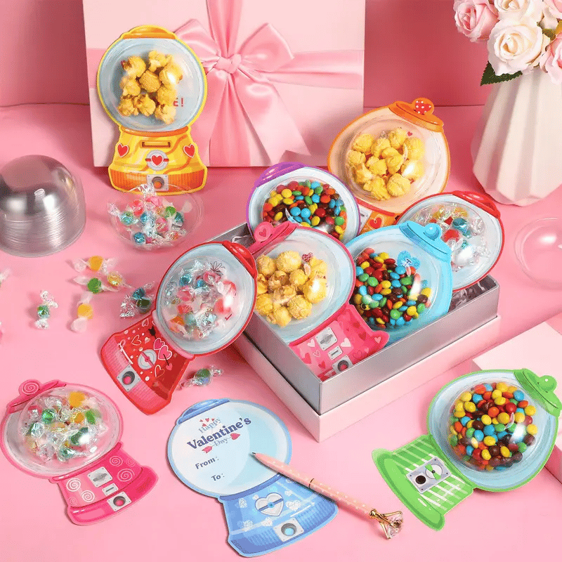 Valentine's Candy Cards Gift Set | 36/18 Pcs with Plastic Domes, DIY Treat Holders for Classroom Exchange, Kids & Couples 💝🎁🍬