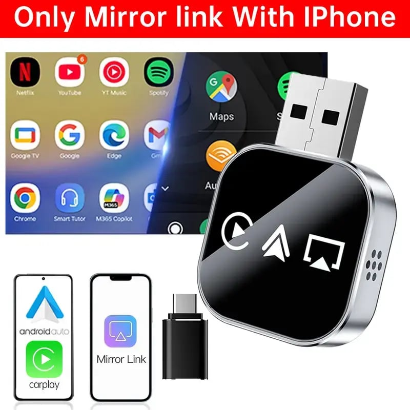 2026 Upgrade 3 in 1 Screen Mirror iOS Phone, wired to wireless Carplay adapter
