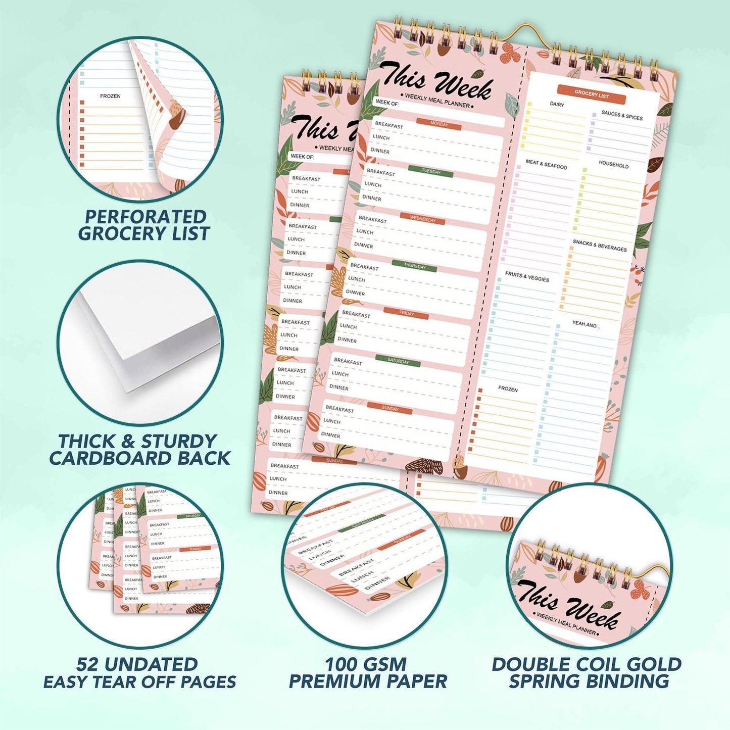 🌈Handmade Bound Weekly Detachable Diet Plan Sheet