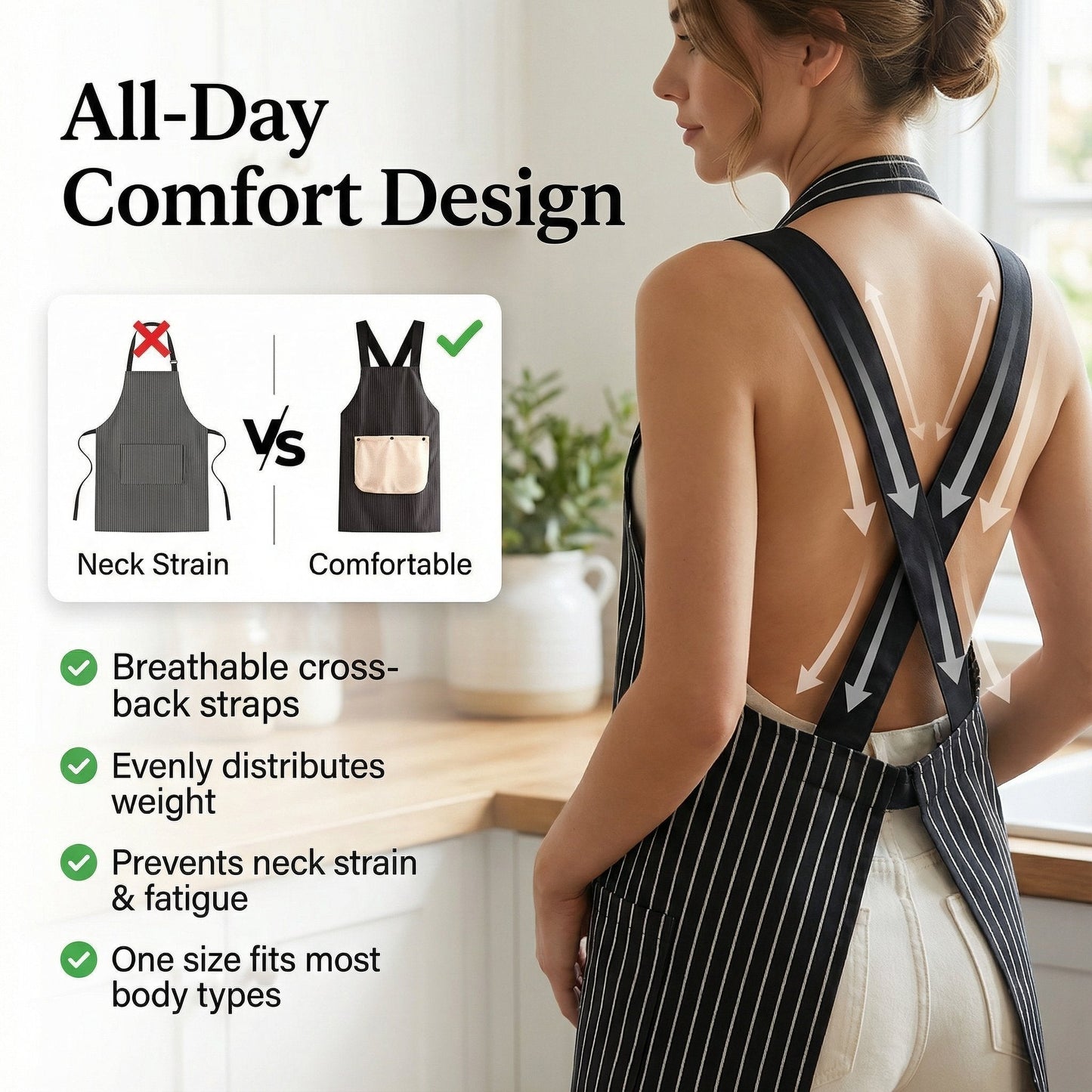 ✨Functional Cross Back Apron with Pockets Removable Towel