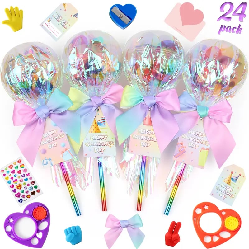 24 Pack Valentines Day Gifts Student Stationery Gifts from Teacher Giant Lolly with Gift Cards