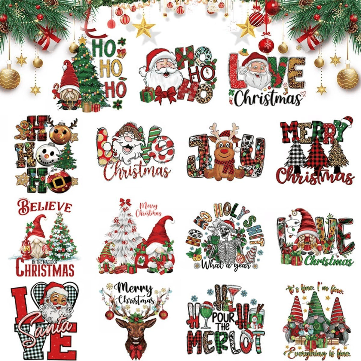 🎄15PCS Christmas Mystery DTF Transfer Bundle  for Festive DIY Creations